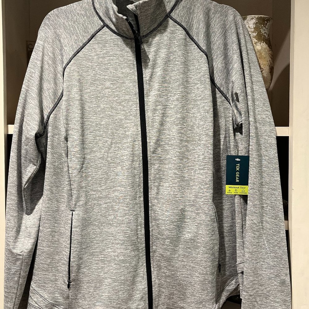 NWT WOMEN'S TEK GEAR WORKOUT GEAR FULL ZIP JACKET GRAY/BLACK SIZE XXL